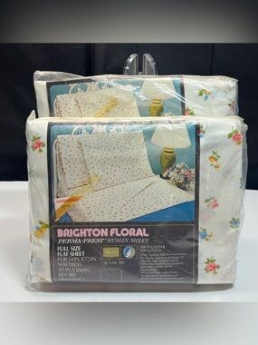 Vintage Sears Brighton Floral Full Size Sheet Set Flat Fitted NOS